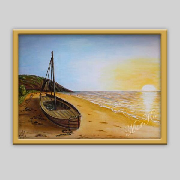Картина в раме лодка на берегу