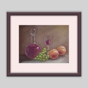 Картина вино и персики в раме