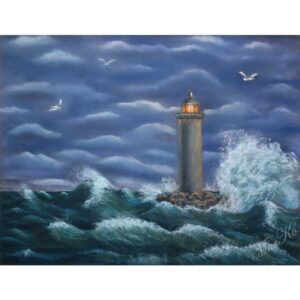 Картина маяк и шторм