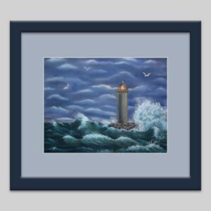 Картина в раме маяк и шторм